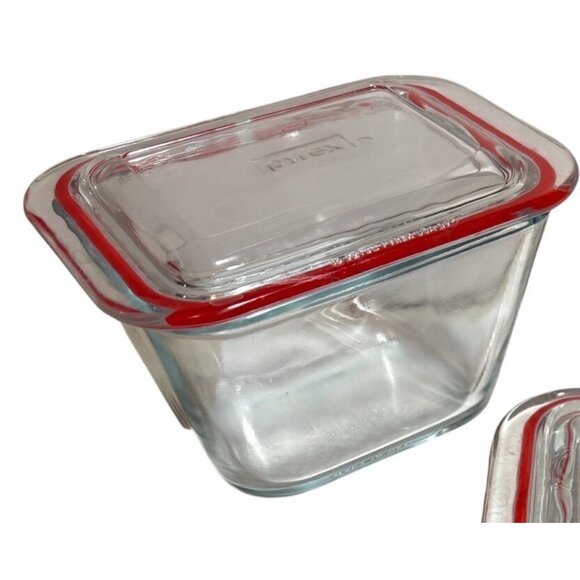 Pyrex Glass Food Storage Container With Red Lid 1.75 Cups 440ml Made In USA Micr - Picture 1 of 7